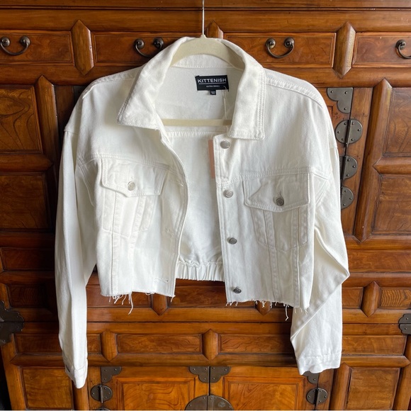 NWT Kittenish - White cropped denim jacket - Picture 1 of 7